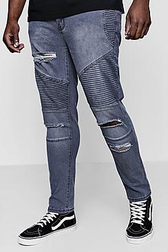 Boohoo Big And Tall Skinny Fit Ripped Biker Jeans
