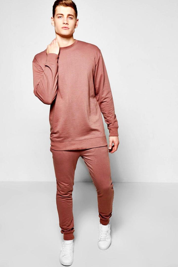Boohoo Oversized Sweater With Skinny Joggers Set Brown