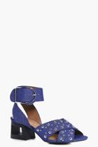 Boohoo Robyn Studded Cut Heel Buckle Sandal Denim