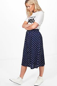 Boohoo Graciela Polka Dot Pocket Side Midi Skirt