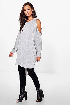 Boohoo Alice Metallic Dip Hem Knitted Top