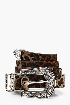 Boohoo Olivia Suedette Leopard Western Belt