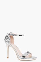 Boohoo Heidi Flower Embellished Two Part Heel Silver