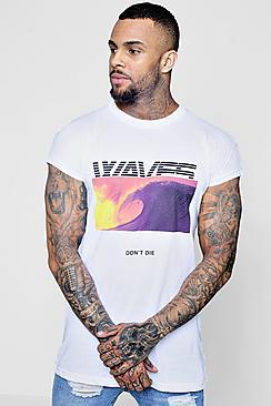 Boohoo Longline Waves Print Cap Sleeve T-shirt