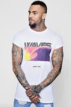 Boohoo Longline Waves Print Cap Sleeve T-shirt
