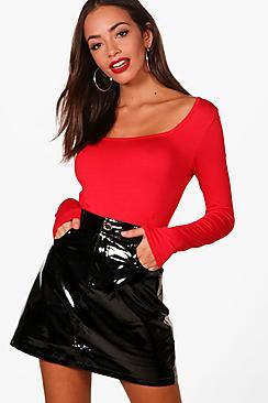 Boohoo Ria Basic Square Neck Long Sleeve Top