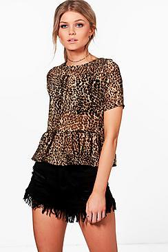 Boohoo Petite Monica Animal Print Frill Hem Top