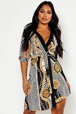 Boohoo Satin Chain Wrap Mini Dress