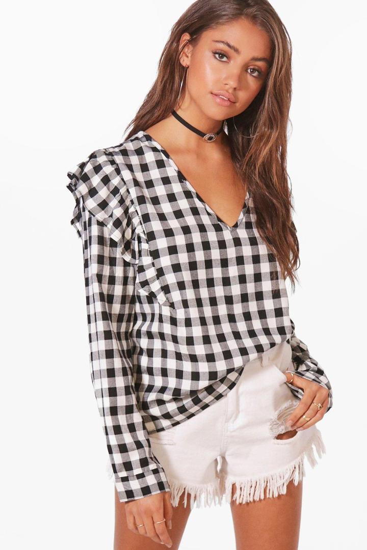 Boohoo Abigail Gingham Woven Top Multi