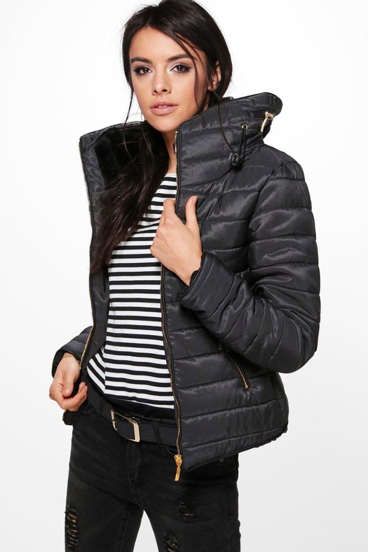 Boohoo Sara Quilted Padded Jacket Black