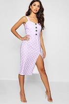 Boohoo Polka Dot Square Neck Button Detail Midi Dress