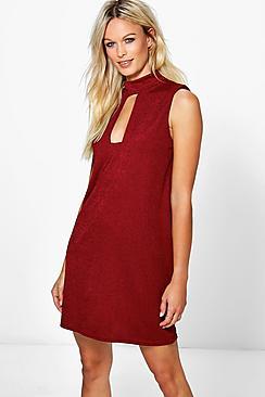 Boohoo Arabella Choker Neck Plunge Shift Dress