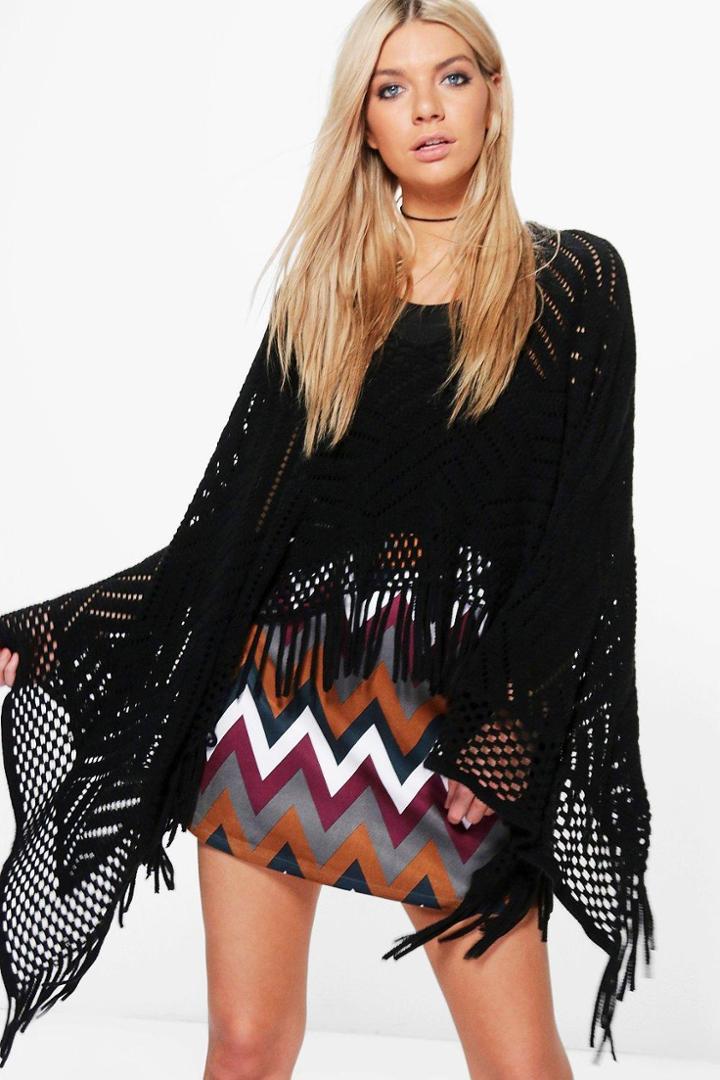 Boohoo Abi Fringed Cardigan Black