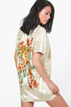 Boohoo Annabelle Tiger Print Velour T-shirt Dress Champagne