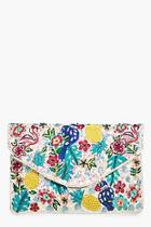 Boohoo Isabella Bird & Pineapple Embroidered Clutch