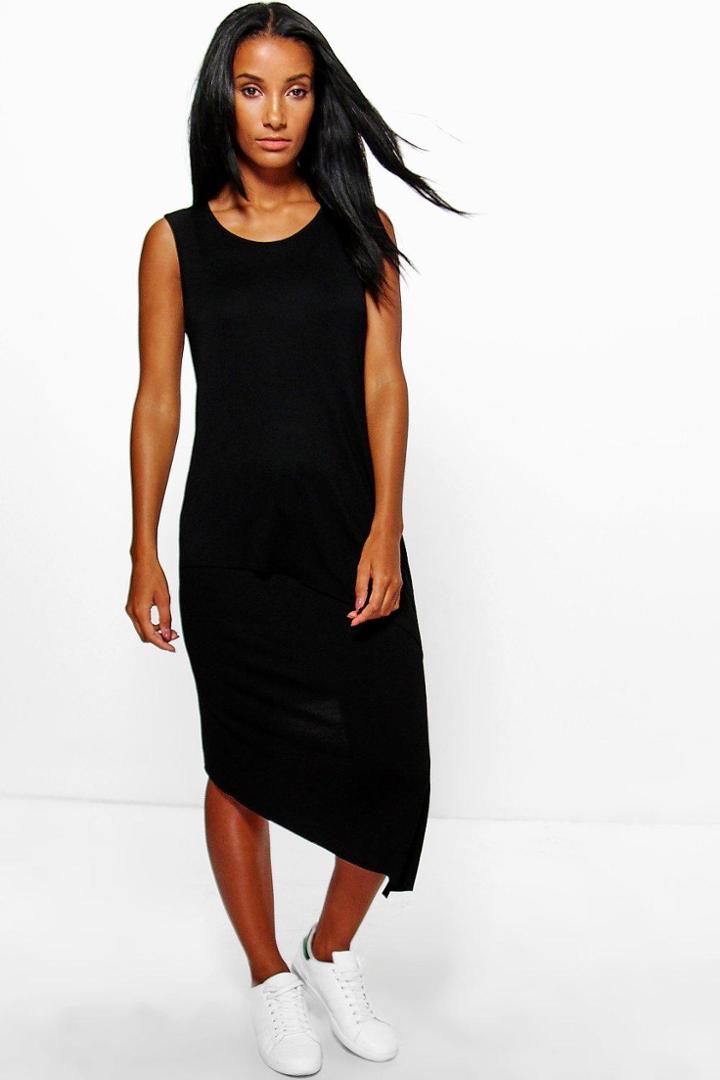 Boohoo Maria Wrap Front Sleeveless Midi Dress Black