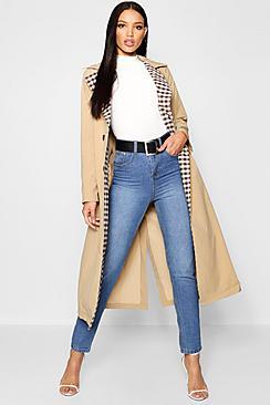 Boohoo Check Lined Trench Coat