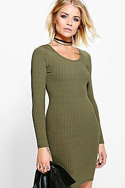 Boohoo Lauren Long Sleeved Ribbed Bodycon Dress