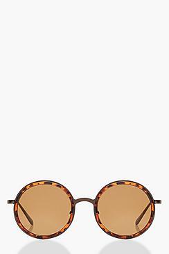 Boohoo Tortoiseshell Contrast Frame Round Sunglasses