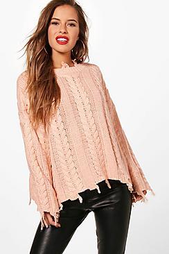 Boohoo Petite Distressed Cable Cropped Jumper