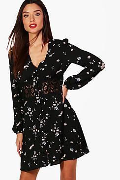 Boohoo Sarah Crochet Insert Floral Mini Dress