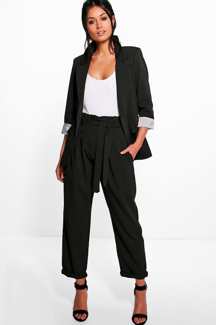 Boohoo Harriet Belted Paperwaist Tailored Trouser Black