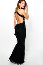 Boohoo Becca Ruffle Back Fishtail Maxi Dress Black