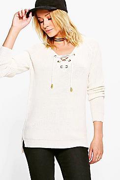 Boohoo Alicia Lace Up Knit Jumper