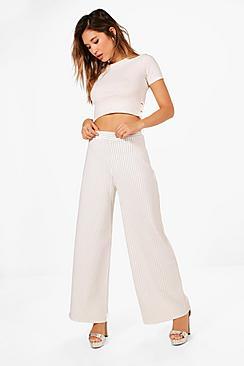 Boohoo Ribbed Stripe Wide Leg Trousers