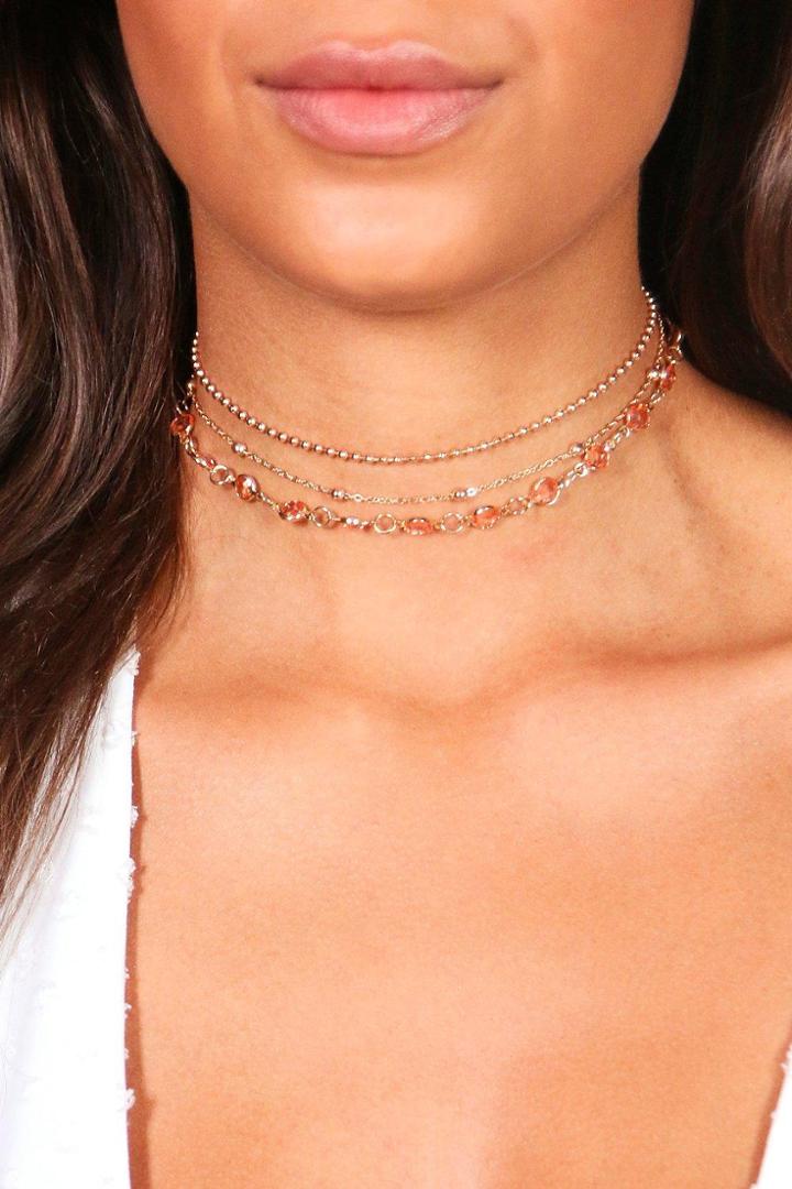 Boohoo Leah Delicate Stone Detail Choker 3 Pack Gold