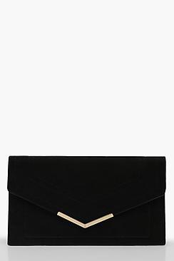 Boohoo Suedette Painted Edge & Bar Clutch