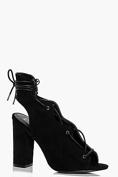 Boohoo Bella Scallop Trim Eyelet Ghillie Shoe Boot
