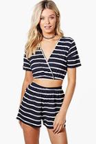Boohoo Cindy Stripe Wrap Crop & Short Co-ord