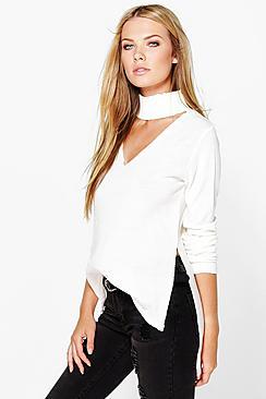 Boohoo Lillie Choker Strap V Neck Jumper