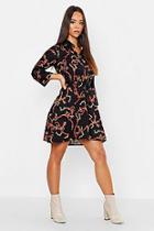 Boohoo Woven Chain Print Belted Shirt Dress