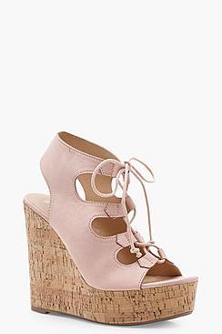 Boohoo Lexi Extreme Cork Lace Up Wedges