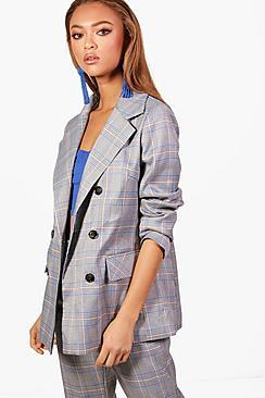 Boohoo Frankie Checked Double Breasted Blazer