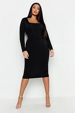 Boohoo Plus Neon Slinky Sqaure Neck Sleeved Midi Dress