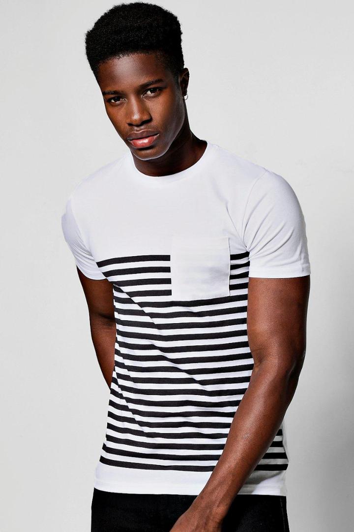 Boohoo Muscle Fit Stripe Print T-shirt White