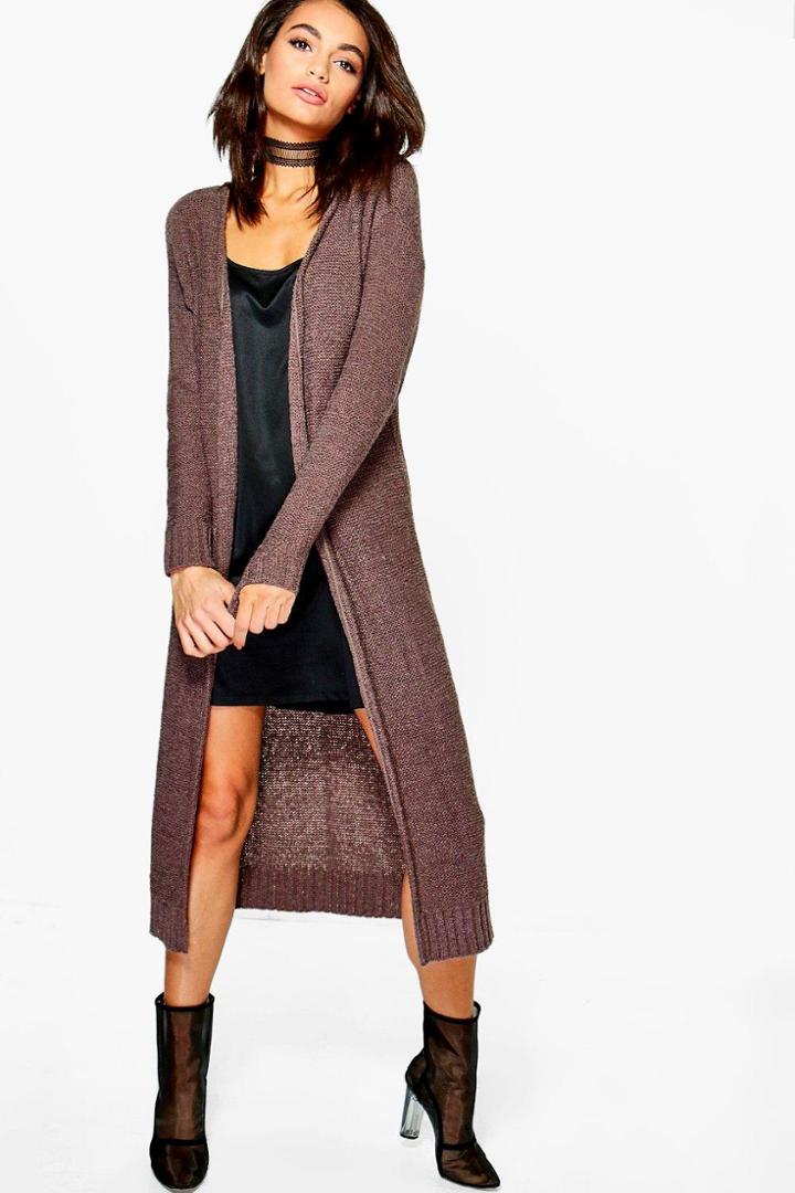 Boohoo Alexandra Soft Knit Maxi Cardigan Mink