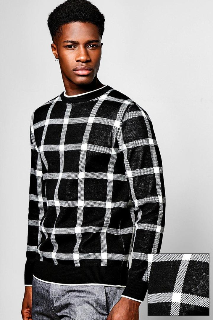 Boohoo Window Pane Check Knitted Jumper Black