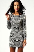 Boohoo Halloween Skull Print Long Sleeve Bodycon Dress