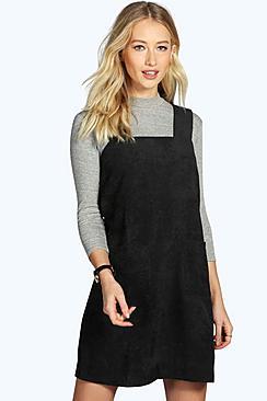 Boohoo Sara Cord Pinafore Zip Dress