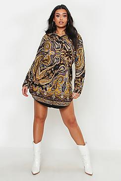 Boohoo Plus Scarf Print Oversized Shirt Dress