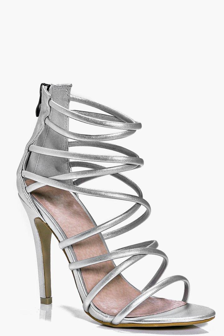 Boohoo Lois Multi Strap Tie Stiletto Silver