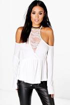 Boohoo Molly Lace Cold Shoulder Flare Sleeve Crop