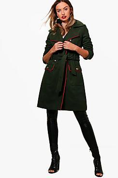 Boohoo Brooke Wool Look Belted Military Coat