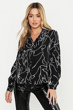 Boohoo Petite Line Print Oversized Shirt