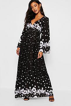 Boohoo Button Front Wrapped Polka Dot Maxi Dress