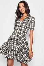 Boohoo Tall Checked Mock Horn Button Skater Dress